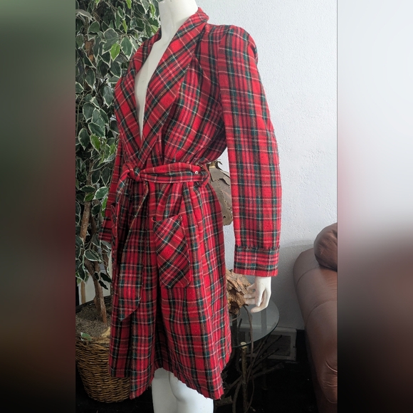 VTG Montgomery Ward Stewart Tartan Plaid Unisex Acrylic Robe Small 2 Pockets - Picture 2 of 9